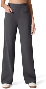 G4Free Straight Leg Yoga Pants for Women Elastic Waist Comfy Stretch Office Casual Trousers Slack with Pockets (31.5,Dark Gray,L)