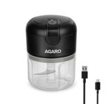 AGARO Elite Rechargeable Mini Electric Chopper, Food Grade Bowl, Stainless Steel Blades, Rechargeable, One Touch Operation, for Chopping Garlic, Ginger, Onion, Vegetable, Nuts, 250 Ml, Black