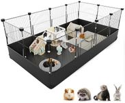 Tresbro Guinea Pig Cage with Waterproof PVC Bottom Liner & One-Hand Release Hook, Triple Fixing C&C Cage for Guinea Pigs, Bunny, Rabbit, Hedgehog, Small Animal Indoor Playpen 48''L x 24''W x 16''H