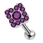 AZARIO LONDON Purple Sparking Square Flower 925 Sterling Silver Cartilage Earrings- Tragus Ring/Conch Piercing Stud/Helix Earring- Silver Barbell Stud - 16 Gauge Stud - Sold by Piece