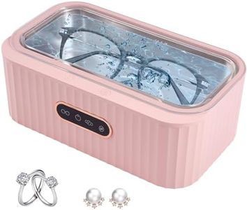 Jewelry Cleaner Ultrasonic Eyeglass Cleaner Machine, Portable Professional Ultrasonic Cleaner with 4 Timer for Cleaning Jewelry, Glasses, Ring, Watches, Silver, Retainer, Pink