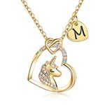 TINGN Unicorn Gifts for Girls, 14K Gold Plated Initial M Heart Pendant CZ Gold Unicorn Letter Necklace for Girls 6 Year Old Girl Gifts Birthday Gifts for Girls Women Jewelry Unicorn Gifts for Girls