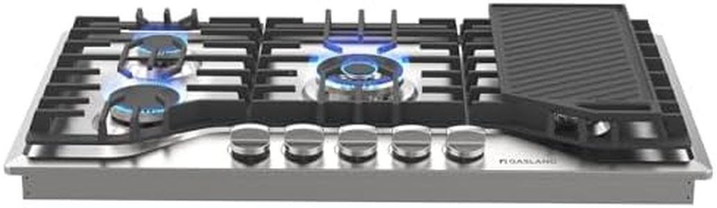 GASLAND 36 Inch Gas Cooktop, PRO GH3365SF 5 Burner Gas Stovetop with Reversible Cast Iron Grill/Griddle, Gas Countertop Plug-in, NG/LPG Convertible Gas Cooktops, Stainless Steel