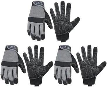 HANDLANDY Working Gloves for Men & Women, Safety Work Gloves with Grip for Warehouse Construction Garden Yard Outside (Grey-Grip, Small (Pack of 3))
