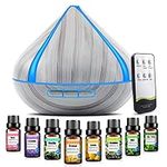 500ML Scented Oil Diffusers with 8 Essential Oils Set, Aromatherapy Diffusers Air Freshener, Humidifiers with Remote Control, 4 Timer, Auto-waterless Shut-off for Bedroom, Large Room