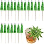 20 PCS Green Tropical Coconut Palm Tree Toothpicks Paper Umbrella Sticks Decorations Cocktail Stick Decorations for Cocktail Ornament Party Bars Drink Food Supplies