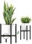 EKNITEY Adjustable Plant Pot Stand: Indoor Outdoor Modern Flower Holder Metal Plant Rack Organizer Planter Stand for Garden Patio Corner Bathroom Living Room Balcony Home Office (Black)