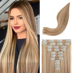 REECHO Hair Extensions, 11PCS Clip in Hair Extensions 24" Long Straight hair extensions HE005 Natural Soft Synthetic Hairpieces for Women – Dirty Blonde with Highlights