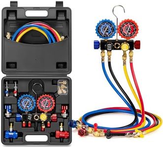 VIVOHOME HVAC 4 Way Manifold Gauge Set with R134a R1234yf Quick Couplers and Can Taps, Automotive Residential AC Gauges for R134a R410a R22 R32 R1234yf Refrigerant, Car Freon Charging & Evacuation
