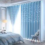 UNISTAR 2 Panels Stars Blackout Curtains for Bedroom Girls Kids Baby Window Curtain Double Layer Star Cut Out Aesthetic Living Room Decor Wall Home Decorations Curtain,W52 x L84 Inches,Blue