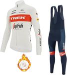 Men's Fleece Cycling Jersey Set Winter Long Sleeve Cycling Jersey Padded Cycling Jersey + Cycling Pant Belt 4D Pads, J18, X-Large