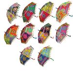 SM Creations Embroidery Work Decorative Wedding Umbrella Set Of 10pc. Useful for Party Decoration, Home Decor, Pre Wedding, Garba, Mehndi, Haldi, Photoshoot.