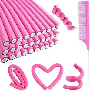 30PCS 9.45" Flexi Rods Curlers Set for Short and Long Hair, No Heat Foam Rollers with Steel Comb Buytta