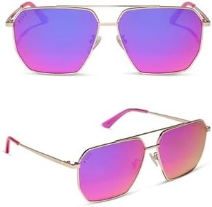 DIFF Berkely Oversized Navigator Sunglasses for Women | UV400 Protection | Gold + Pink Rush Mirror
