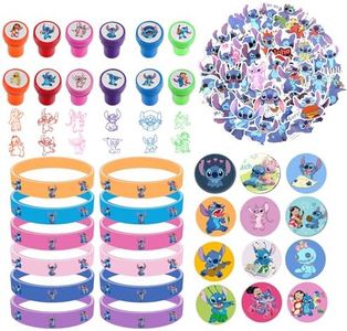 Lot de 86 petits cadeaux de fête d'anniversaire pour enfants, 12 badges pour enfants + 12 tampons St-itch pour enfants + 12 bracelets en silicone + 50 autocollants de dessin animé, cadeau de fête pour