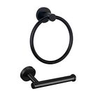 WEIKO Black Bathroom Hardware, 2 Pieces Stainless Steel Bathroom Accessories Set Including Black Toilet Paper Holder and Black Towel Ring, Wall Mount