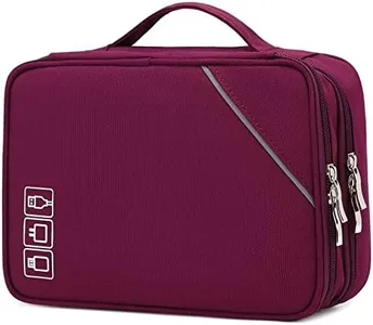 Lanola Electronic Organizer Travel Double Layer Cable Organizer Bag,Accessory Bag for Hard Drives,Cables,USB,SD Card,Memory Cards,Flash Drive,etc. - Red