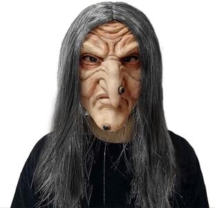 OPAHUTER Máscara de Halloween, Máscara de Demonio Sonriente, Aterradora Máscara de Látex, Máscara de Anciana con Cabello, Máscara de Bruja de Látex para Disfraz de Fiesta de Halloween