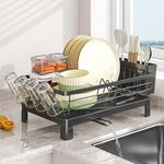 Trusthere Dish Drying Rack with Drainboard, Dish Racks for Kitchen Counter, Stainless Steel Kitchen Dish Drainer with Cutlery Holder, Cup Holder, Rustproof, Easy Installation