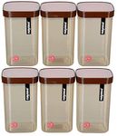 Nayasa Plastic Fusion Containers | 1000 ml | Set of 6 | Air Tight | Stackable | Multipurpose | Kitchen Organization Containers | Kitchen Storage Bins | 11 cm X 11 cm X 14 cm | Brown