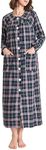 Latuza Women's Cotton Flannel Button Up Robe Long Sleeves Housecoat, Navy Red Plaid, 3X-Large Plus