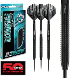 RED DRAGON Razor Edge Black 26g - Tungsten professional steel tip darts set with Dart Flights and Dart Shafts (stems)