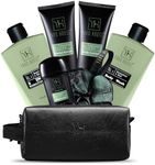 Yard House Mens Luxury Bath and Body Gift Set For Him - Skin Care Kit in Eucalyptus and Mint - Fathers Day Birthday Christmas Gifts Ideas For Men - 7Pcs Set w. Full Size Items in Leather Toiletry Bag