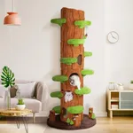 KAMABOKO 90.5" Tall Cat Tree for Indoor Cats, Large Cat Tower with Luxury Cat Condo, Cat Tree Tower with Soft Cushion, Scratching Board, Plush Platform＆ Top Perch, Green