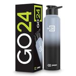 Go24 pexpo Water Bottle 1 ltr Stainless Steel Sports/Fridge Bottle with Sipper Cap | 1-Year Warranty | Single Wall | For Home, Office, Gym | Lightweight | Craft Pro 950ml | Grey - Black Ombre
