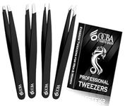 OCBA 4 Pcs Black Tweezers for Facial Hair Women & Men for Precise Grooming of Eyebrows - Professional Stainless Steel Black Color Coated Eyebrow Tweezers for Ingrown Hair on Nose Ear (Black)