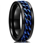 King Will 8mm Black Blue Spinner Ring Stainless Steel Fidget Ring Anxiety Ring For Men(10)