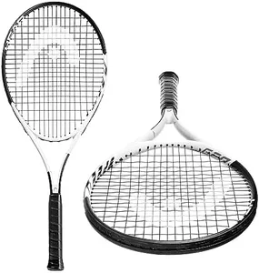 HEAD Geo Speed Adult Tennis Racket - Pre-Strung Head Light Balance 27.5 Inch Racquet - 4 3/8 In Grip, Black/White