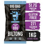 BEEFit Biltong Beef Jerky Big Bag - Healthy High Protein Snacks, Gluten Free and Keto Friendly Snack - Perfect for On-the-Go or Fitness Enthusiasts - 1kg (BBQ, 4x250g)