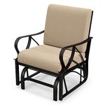 Tangkula Outdoor Patio Glider, Metal Framed Gliding Chair with Cushion, Ergonomic Single-Person Outdoor Patio Chair with Curved Armrest, Smooth Rocking Arms, and Sprayed Finish for Porch, Patio (1)