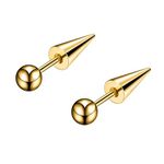 El Regalo 1 Pair Surgical Stainless Steel Spike Unisex Stud Earrings- Septum Lip Rings Cartilage Tragus Helix Piercing for Women Men (Gold)