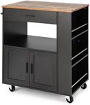 Costway Rolling Kitchen Island Cart, Mobile Serving Trolley Cart with Drawers, Towel Rack, Spice Rack & Lockable Wheels, Rolling Storage Cabinet for Dining Room, Hotel & Restaurant (Black)