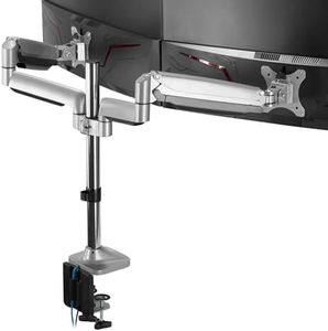 AVLT Dual Heavy Duty Monitor Arm Desk Mount Fits 13"-32" Monitors with USB 3.0 & AUX Ports | Gas Spring Full Motion Swivel Tilt Rotation Adjustable Height | Extra Tall Pole/VESA | Silver