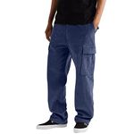 Buetory Mens Vintage Corduroy Pants Baggy Cargo Sweatpants Elastic Waist Athletic Jogger Lightweight Cotton Twill Hiking Work Trouser Navy