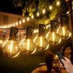 Yuucio 150FT Outdoor Dimmable String Lights Mains Powered Remote Control Festoon Lights,75+2 G40 LED Hanging Bulbs IP44 Waterproof for Garden Terrace Patio Backyard