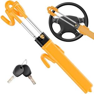 MONOJOY Steering Wheel Lock Car Lock : Anti-Theft Car Device Lock Double Hooks Design Carro Security Locks Heavy Duty Adjustable Auto Locking with 2 Keys for Cars Truck SUV Pickup Van, Yellow