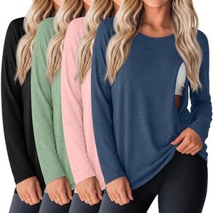 Oakgarden 4 Pack Women Cotton Nursing Tops for Breastfeeding 4Color S