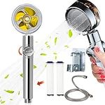 Turbo Hydro Jet Shower Head - 360 Handheld Turbocharged Pressure Propeller Shower - Turbo Fan Shower Head with Filter & Pause Switch & Hose - Excellent for Low Water Pressure and Water Saving (Gold)