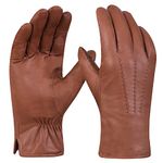 Harssidanzar Mens Leather Gloves For Man, Touchscreen Winter Dress Leather Gloves Fleece Lined GM040UK,Camel, L