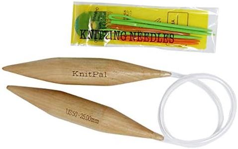 KnitPal 60-inch (150cm) Thick Oak Wooden Circular Knitting Needles with Cable Size 50 - Large Knitting Needles for Chunky Yarn with eBook - US Size 50 (25mm)