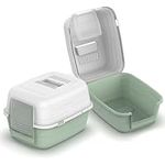 Pratic Enclosed Cat Litter Box with Lid & Flap Door, High Sided Cat Litter Tray with Detachable Top, Opens 90 Degree for Easy Cleaning, Carbon Filter (Soft Green/White, 48x38x32)