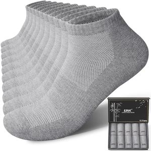 LWK Men's Bamboo Running Ankle Socks 10-Pack - Gift Box,Seamless Toe,Cushioned Sole,Breathable,Moisture Wicking,Arch Support