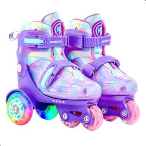 METROLLER Adjustable Roller Skates for Kids Toddler Rollerskates for Girls Illuminating Three-Point Type Balance Suitable for Beginners Ages 3-6 Children