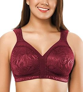 ZeroBound Women's Minimizer Bra Comfort Cushion Strap Wirefree Full Coverage Large Bust Non-Padded Bras Red Wine