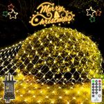 200 LED Christmas Net Lights Outdoor 3m x 2m Mesh Lights Fairy String Lights Plug in with Remote Timer 8 Modes Waterproof for Tree Outside Bush Curtain Window Garden Fence Party Decorations Warm White