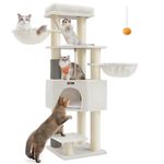 Feandrea Cat Tree for Large Cats, Heavy-Duty Cat Tower with Self-Warming Pads, 2 Self-Groomers, 9 Scratching Posts, Large Perch, Cave, Baskets, 50 x 50 x 160 cm, Cream White and Beige PCT003W02